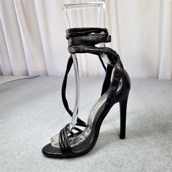 * So Me Black Metallic Tie Up Strappy High Heel Shoes - Picture 6 of 8